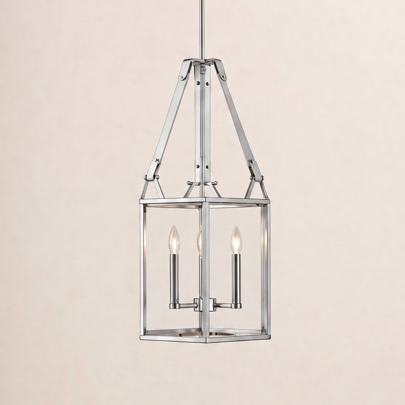 Monroe 3 - Light Lantern Rectangle Chandelier, Polished Nickel