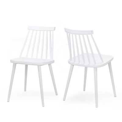 Farmhouse Spindle Back Dining Chairs with Durable Polypropylene Frame, White, Set of 2