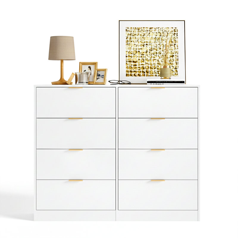 Commode double moderne 8 tiroirs l 47,2 po, Blanc
