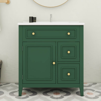 Meuble-lavabo contemporain de 30 po avec comptoir en céramique avec porte et deux tiroirs