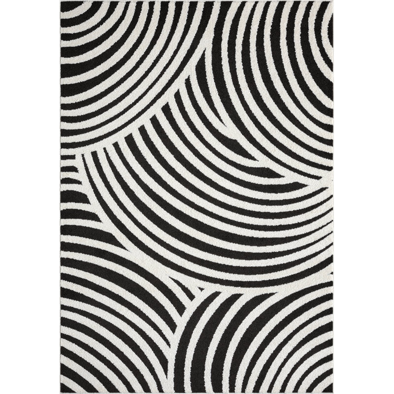 Abani Rugs Onish Collection NOM160B Cream Black Linear Curves Area Rug, Rectangle 5'3" x 7'6"