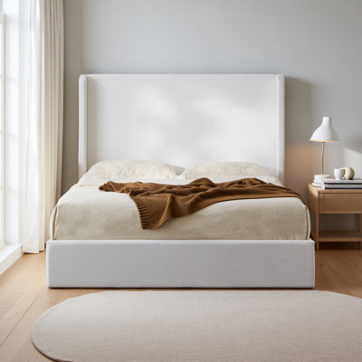 Upholstered Wingback Bed / Upholstered Platform Bed Frame / 52.3" High Headboard / Simplicity / Minimalist / No Box Spring Needed / Easy Assembly / Ki