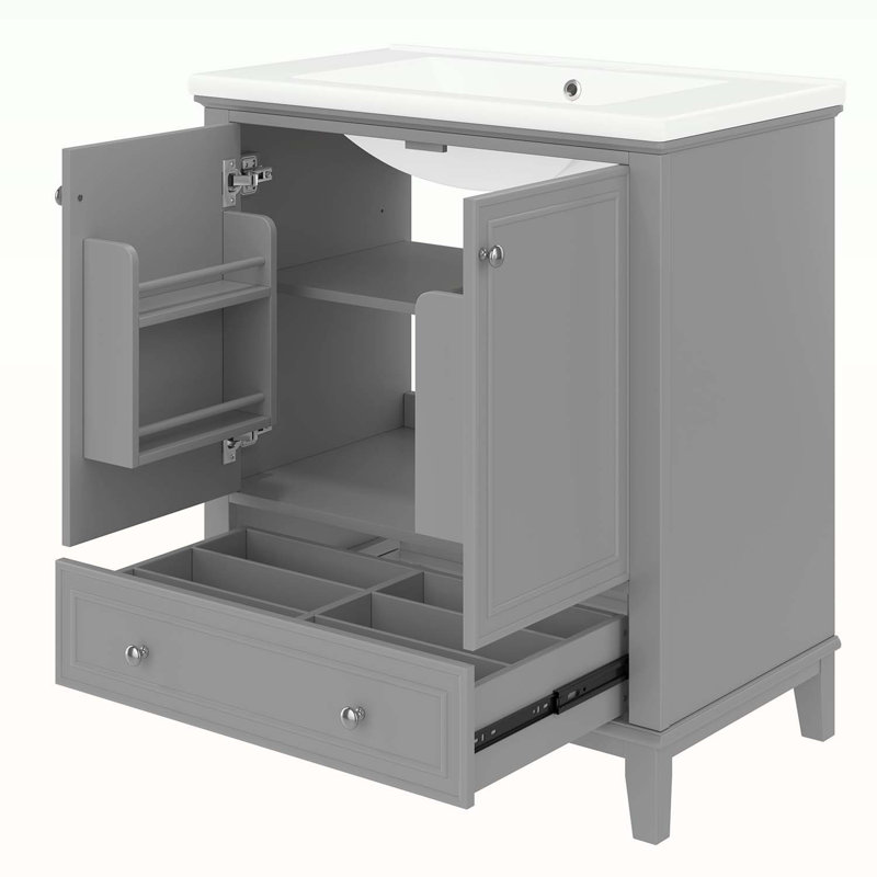 Armoire de salle de bain multifonctionnelle avec lavabo, Gris