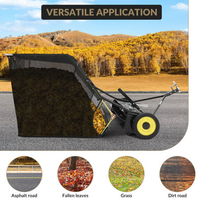 52" Tow-Behind Lawn Sweeper, 27 Cu. Ft Hopper Bag Capacity; Leaf & Grass Catcher, with Adjustable Brush Height and Dump from Seat Handle