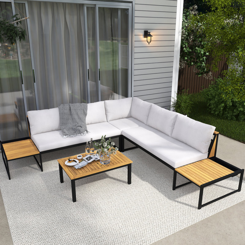 Ensemble de conversation 4 pièces avec canapé et table en fer, Beige