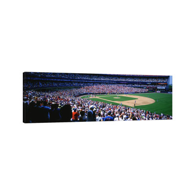 Spectators in a Baseball Stadium, Shea Stadium, Flushing, Queens 1 Piece Wrapped Canvas Panoramic Wall Art