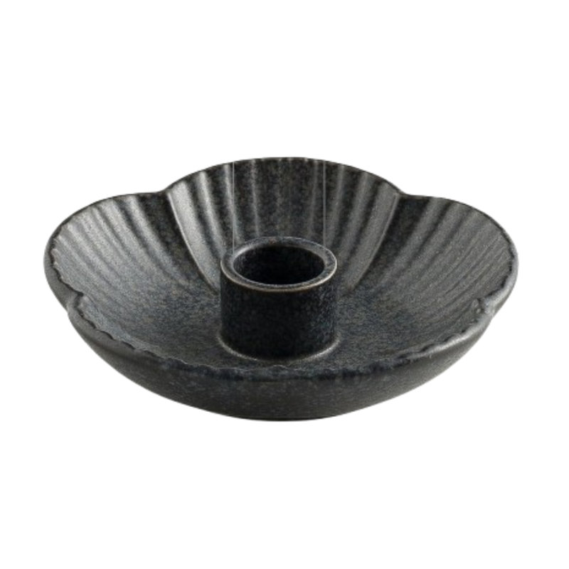 Bougeoir en céramique noir en forme de fleur pour bougies rustiques