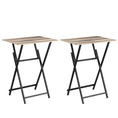 2 Foldable Side Table, Rustic Brown And Black, Space For Small Apartments, Portable Easy To Fold, Attractive Tv Stand Option, Convenient Handle