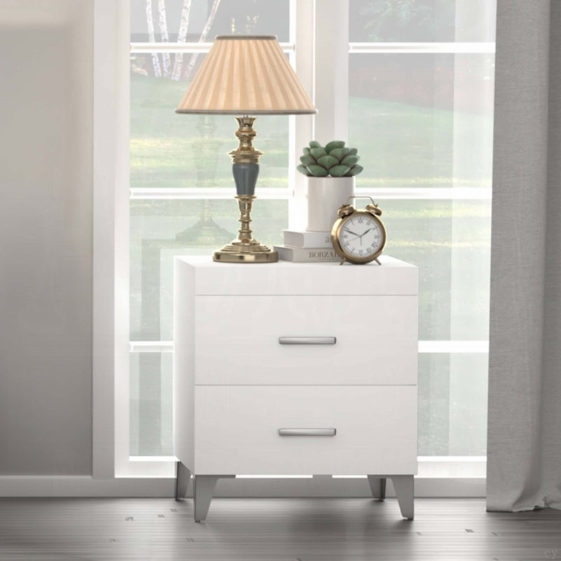 Mobilier de chambre à coucher moderne et moderne avec finition blanche et table de chevet 2X