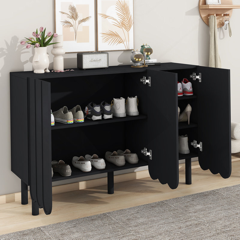 Cream Style Minimalist Shoe Cabinet With 5 Solid Wood Legs, Sideboard Buffet Cabinet, Black
