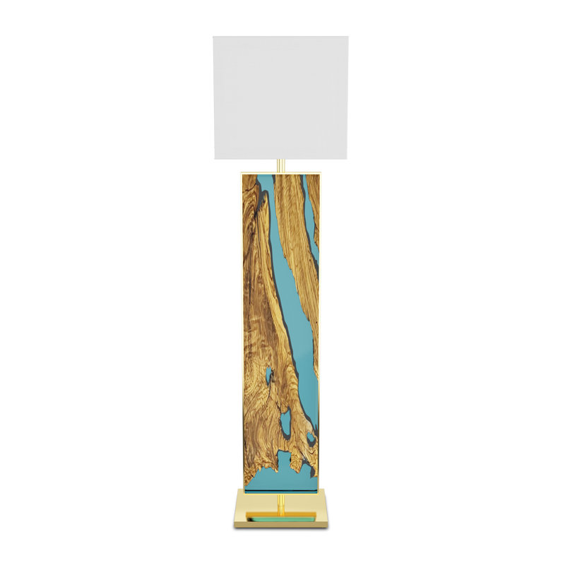 Lampe sur pied colonne 60 ", Turquoise / or