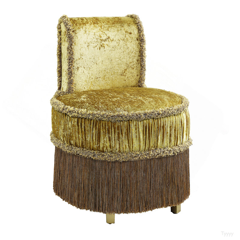Gold Vanity Stool With Button Tufted
