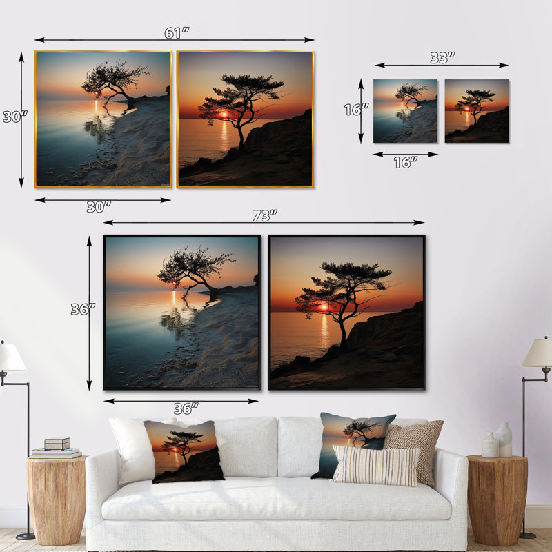 Coastal Tree Panorama - Coastal Sunset, Cadre flottant noir, H 16 po x l 33 po