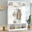 ON-TREND Modern All-In-One Hall Tree With Adjustable Shelves, Classic Arched Farmhouse Storage Bench With Dual Side Cabinets, Elegant Entryway Organizer With 7 Hooks For Mudroom, Hallway, White-1012820709