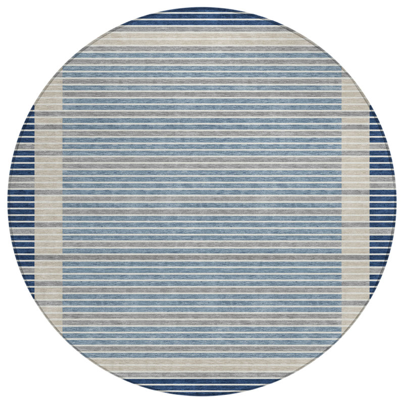 Machine Washable Indoor/Outdoor Christain ACN1404 Navy Rug, Round 8'