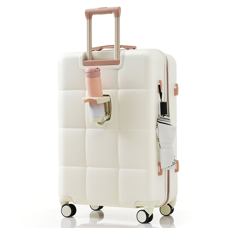 Ensemble de 4 valises, valise durable en ABS avec sac de voyage, porte-gobelet, valise rigide en ABS avec roulettes, blanc