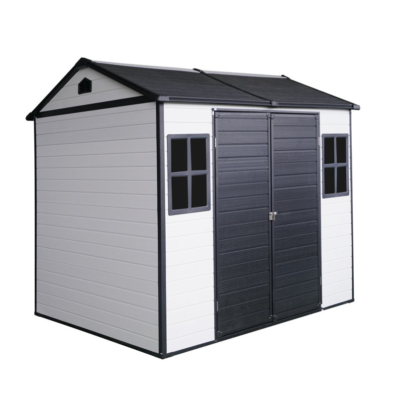 8x6 Ft All-weather Resin Storage Shed - Built-in Floor, Lockable Door & 2 Windows For Garden/backyard, Gray/White