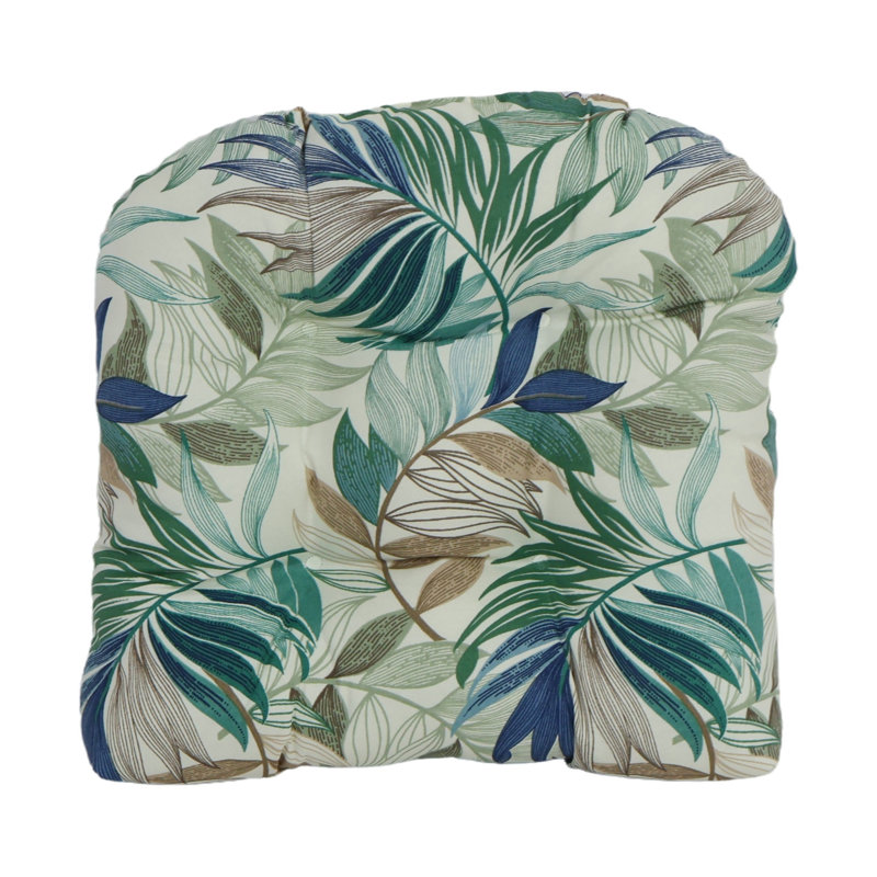 Coussin de chaise d'extérieur à dossier arrondi 19 pouces, Brun clair / vert / floral chambray oasis