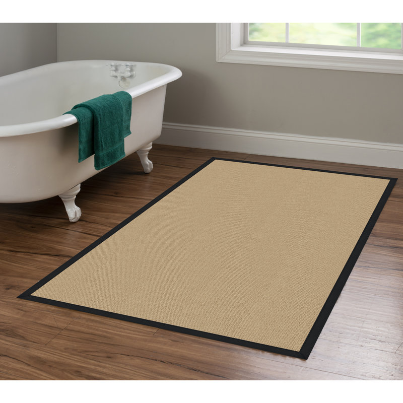 Nannette Handmade Medium Beige Berber with Black Cotton Border Made in the USA Area Rug, Rectangle 4' x 6'