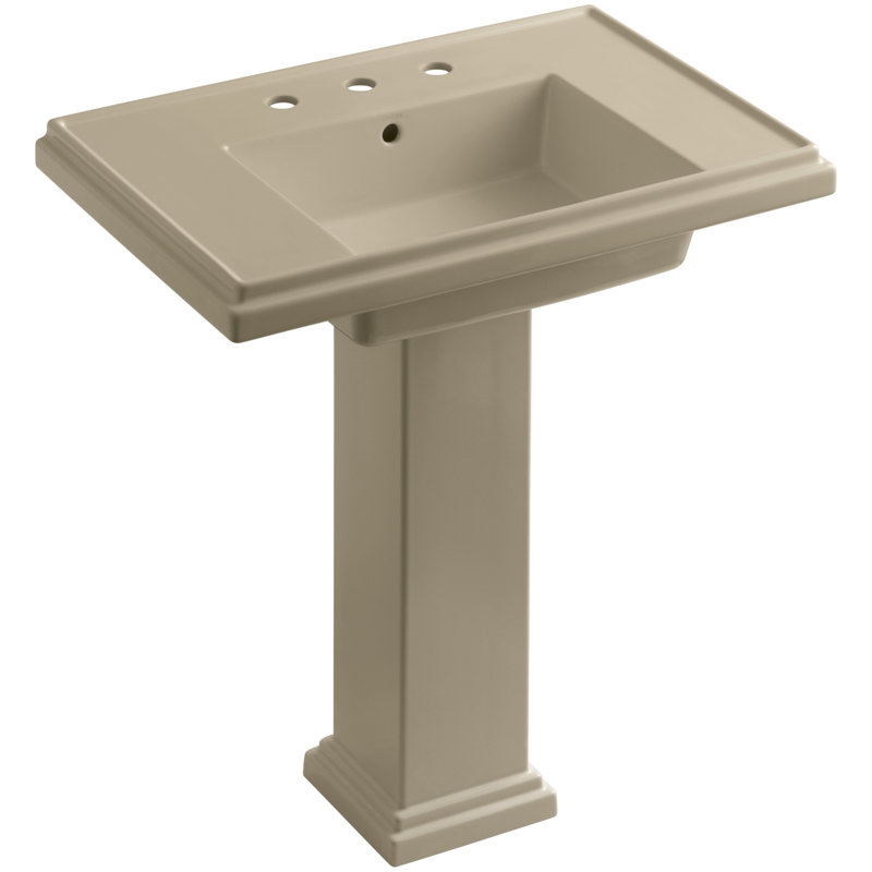 Tresham Fireclay Pedestal Bathroom Sink, Mexican Sand, 8" Centers, 34.625" H x 19.5" W x 30" L