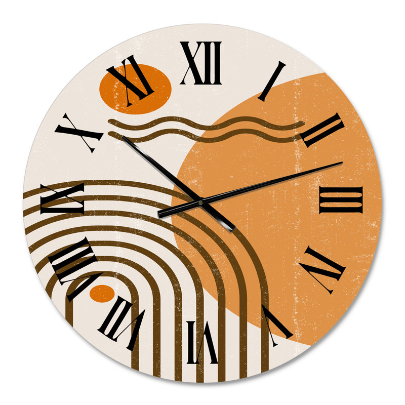 Abstrait arc-en-ciel soleil et lune dans les tons de terre II - horloge murale moderne, Moyenne