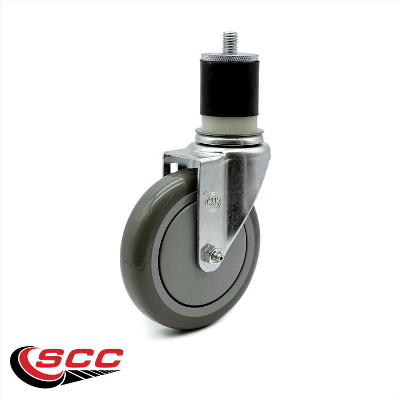 4 Piece Polyurethane Expanding Caster Set with 2 Brakes, Gray
