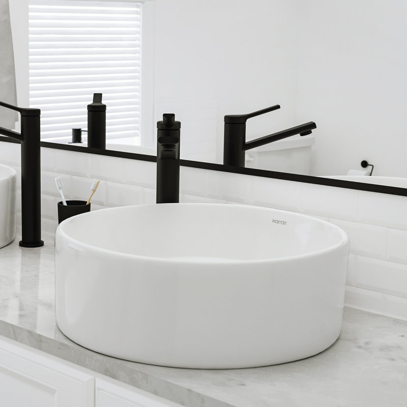 Karran Valera 18 In. Vitreous China Round Vessel Bathroom Sink
