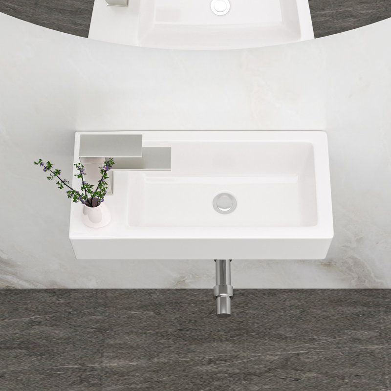 White Ceramic Wall Mount Bathroom Sink - 14.4X7.13 Inch Rectangular, Stain , Low Water Absorption, Acid Resistance, Modern Attractiveness With Faucet Hole Rectangular Sink, Stain-, Absorption