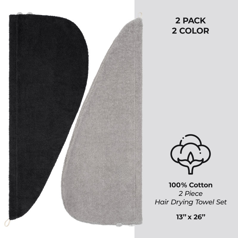 Serviettes 100% coton, longs poils bouclés, Noir / gris clair