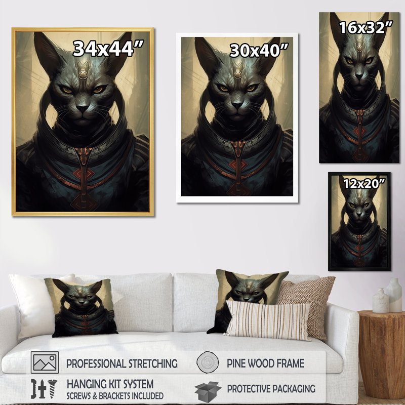 Ancien chat égyptien, déesse bastet I, reproduction d'art sur toile, H 40 po x l 30 po x P 1,5 po, Cadre flottant doré