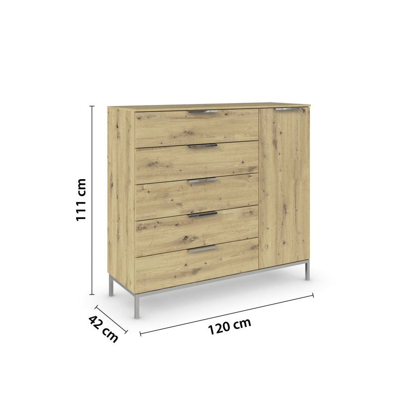 Flipp 5 - Drawer Chest of Drawers, Artisan Oak/Graphite