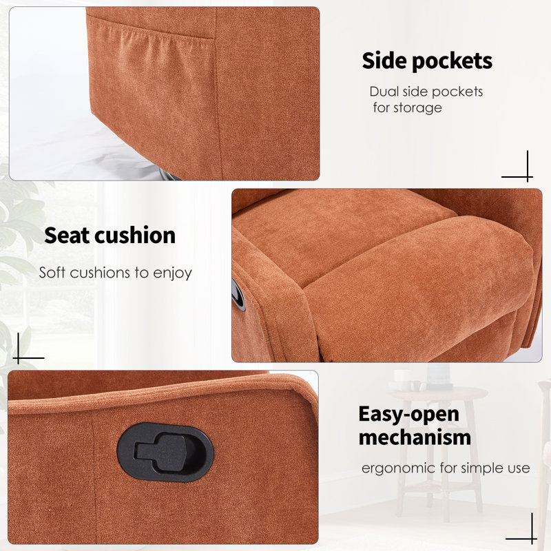 Lila Manual Swivel Rocker Recliner With Head Massage, Orange Red