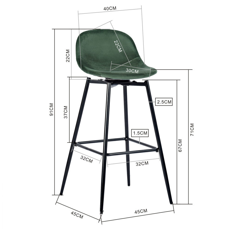 Cavan Swivel Upholstered Counter Stool with Metal Frame, Green