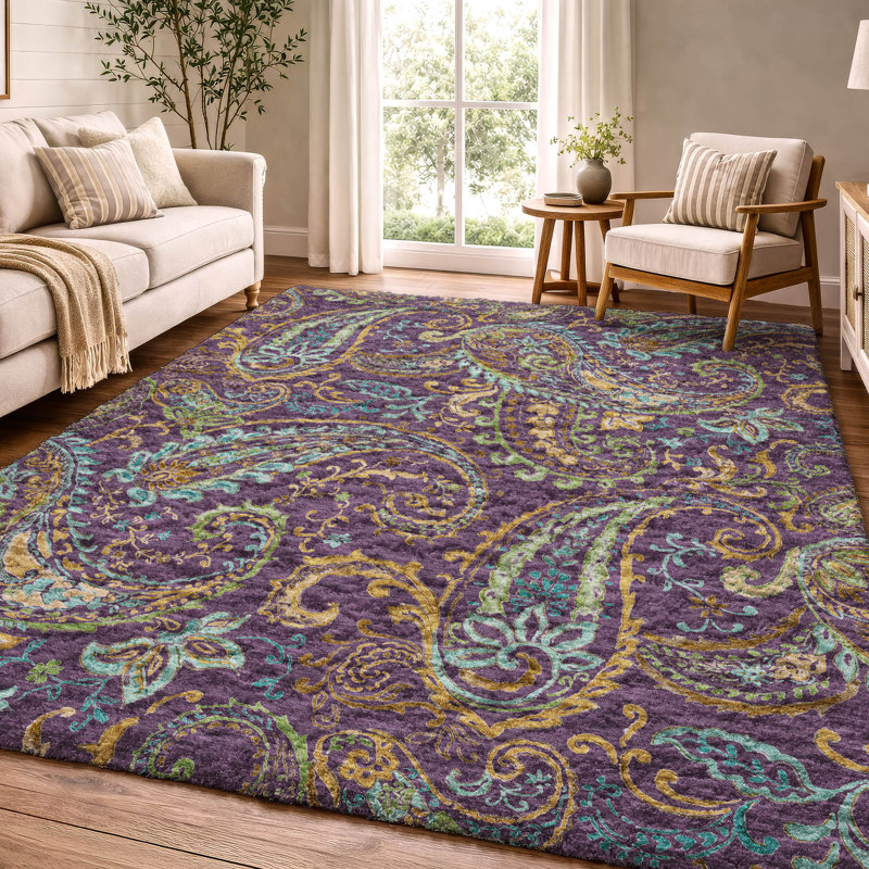 Tapis cachemire de qualité supérieure lavable à la machine ADS533, Mauve, 10 pi x 14 pi