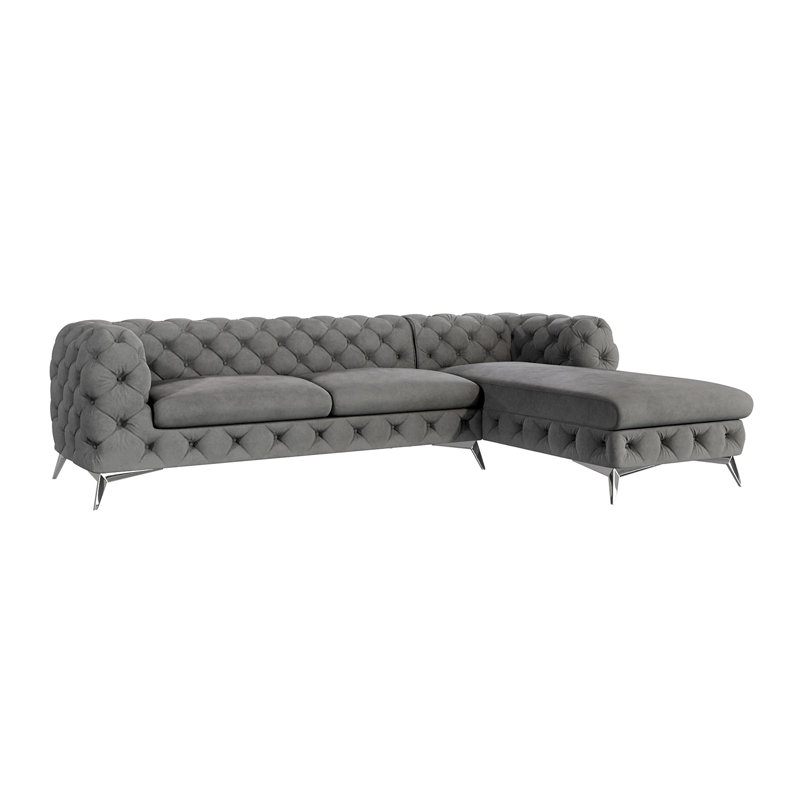Chesterfield Corner Chaise Sofa  with Silver Metal Legs, Right Hand Facing, Grey