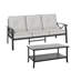 Ensemble de patio d'extérieur 2 pièces, canapé de patio 70 po en métal toutes saisons à 3 places et table basse rectangulaire, structure noire avec coussins gris