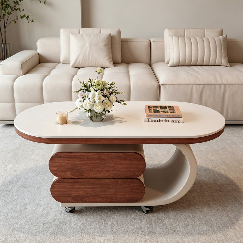Table basse de rangement mobile en ardoise pour petit appartement, 19.68" H x 47.24" W x 23.62" D, Blanc/Crème