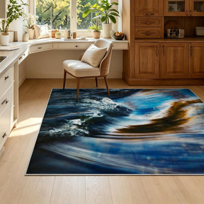 Clear Machine Washable,Nature Abstract Wave Autumn River Indoor Area Rug