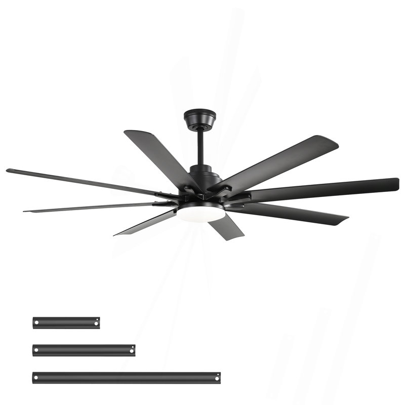 Ventilateur de plafond moderne intelligent de 52 pouces avec lumière, 6 vitesses de vent, avec 8 pales en ABS noir, télécommande vocale, ventilateur pour chambre à coucher, salon, patio, cuisine, etc.