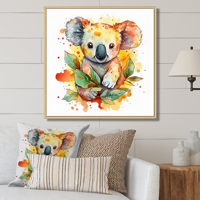 Adorable bébé koala sur toile, Cadre naturel flottant, H 36 po x l 36 po x P 1,5 po