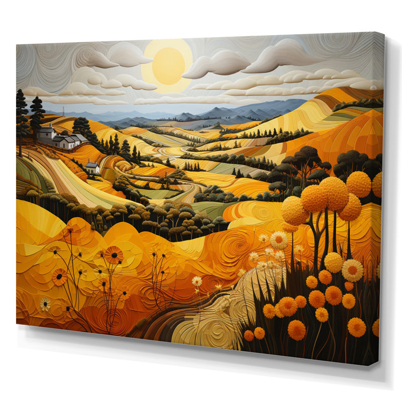 «Countryside Yellow Fields Patchwork I», reproduction sur toile, Toile tendue, H 24 po x l 32 po x P 1 po