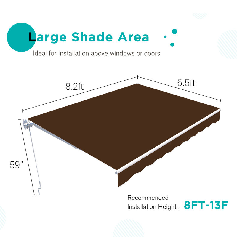 AECOJOY Manual Retraction Slope Patio Awning, 98.4" W x 78" D, Brown, Solid Color
