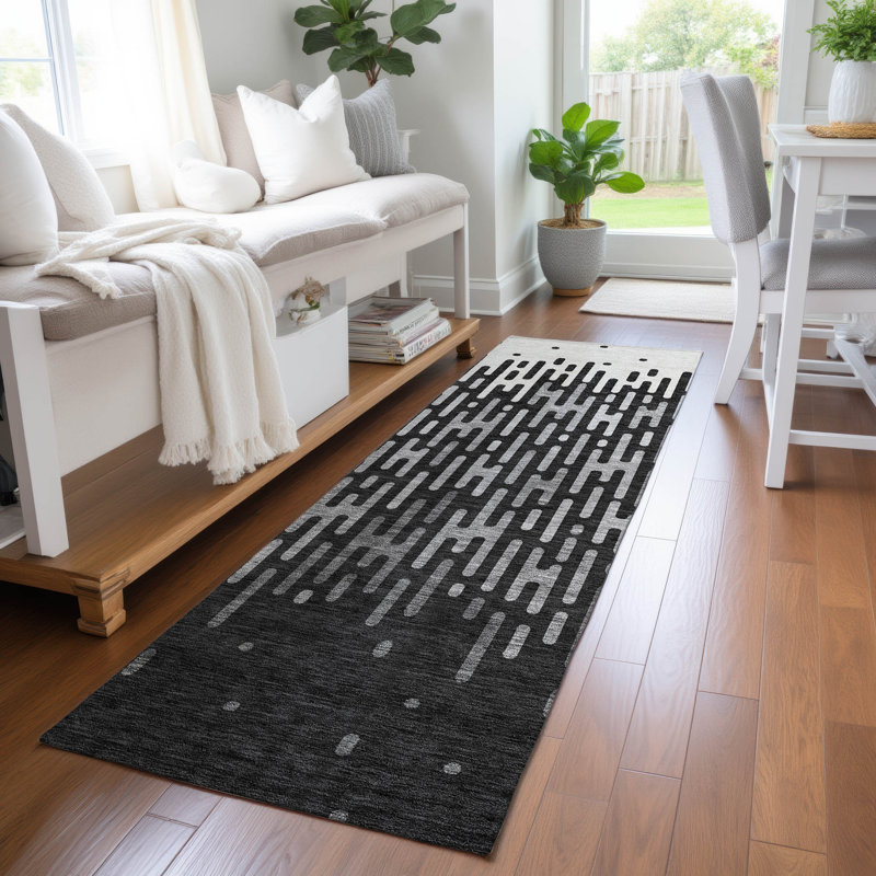 Tapis abstrait lavable à la machine intérieur / extérieur ACN2567, Noir, 2 pi 3 po x 7 pi 6 po