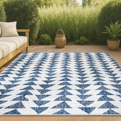 Anatolia Modern Tribal Geometric Blue/Ivory Indoor/Outdoor Rug