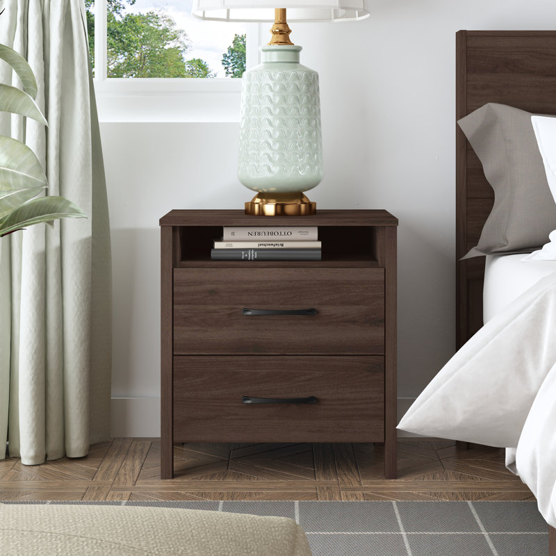 Table de chevet 2 tiroirs 22,7 po Pruitt, Noyer royal, Individuel
