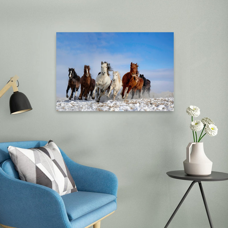 Art contemporain contemporain, paysage de cheval abstrait, H 16 po x l 24 po