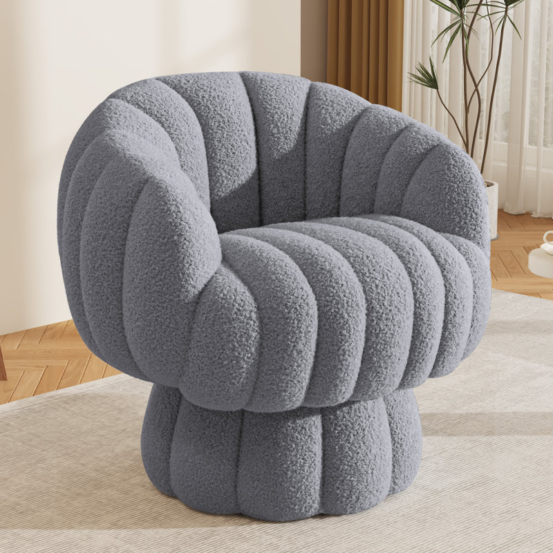 Upholstered Swivel Accent Chair Barrel Chair with Pillow, Gray Teddy