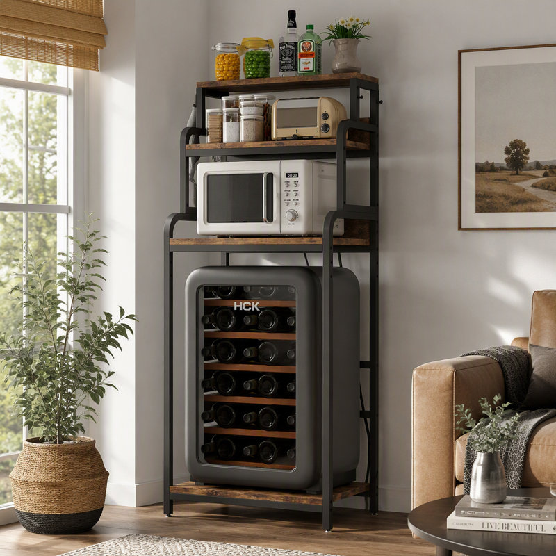 Mini-réfrigérateur à 4 niveaux avec rangement Vintage, mini-armoire de rangement avec rangement, support pour micro-ondes, support pour four à micro-ondes avec rangement, mini-tablette de réfrigérateur pour bureau à domicile, brun
