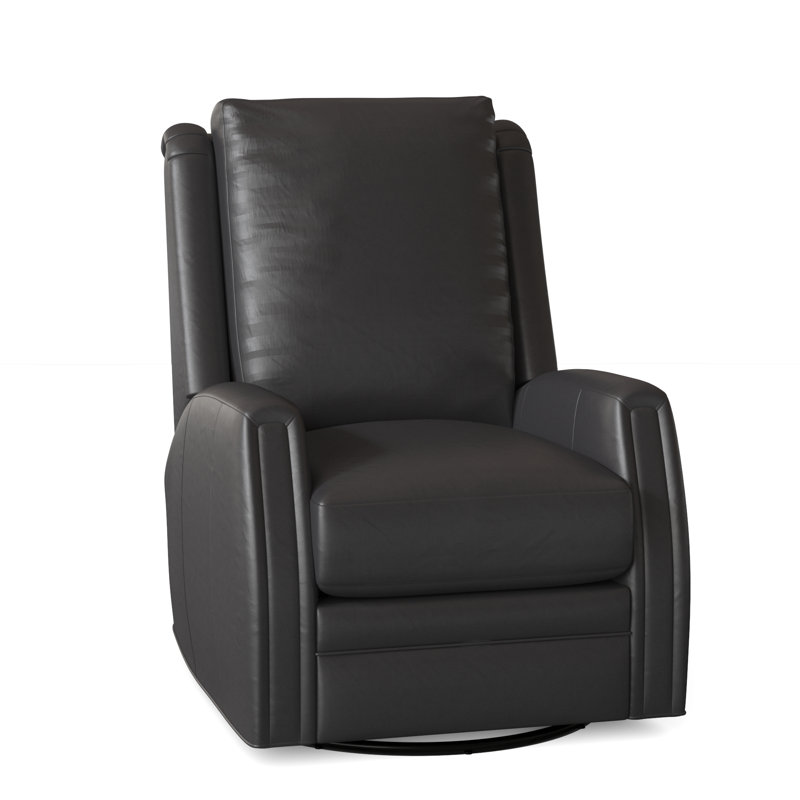 Lockhart Recliner, Swivel Glider with Manual Recline & Inside Release, Alpine Dark Grey Genuine Leather, No Nailhead