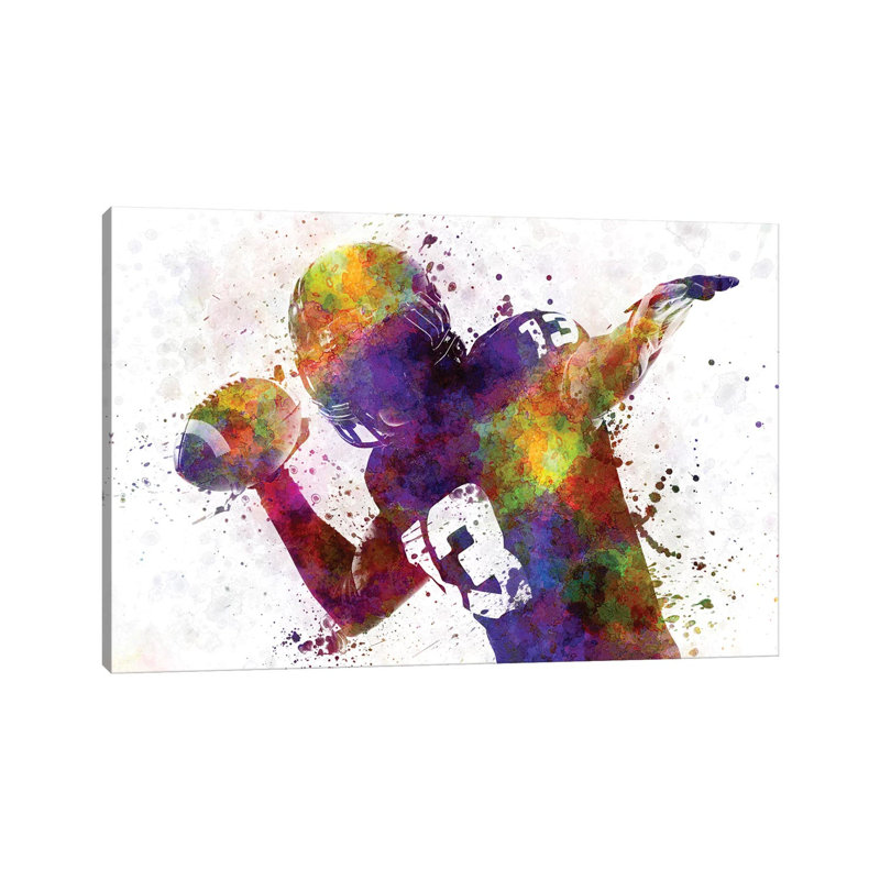 American Football Player Quarterback Passing by Paul Rommer - Wrapped Canvas Print, 66.04 cm H x 45.72 cm W